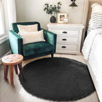 Black Round Rug 4Ft for Bedroom, Fluffy Circle Area Rugs for Living Room Decor - Image 3