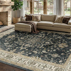 Area Rugs 8'x10' Washable Non-Slip, Floral Vintage Distress Print Pattern by RELEANY