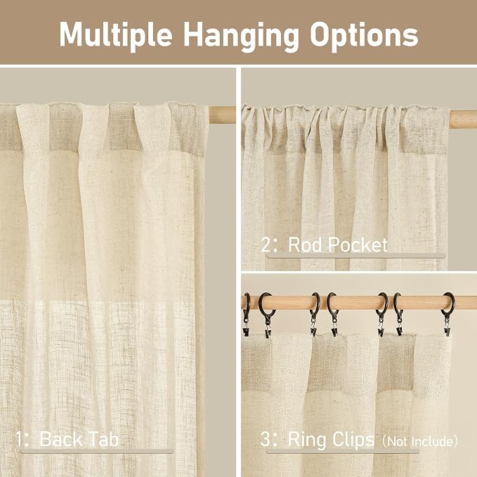 LAMIT Faux Linen Curtains 63 inches Long - Image 3