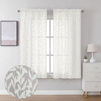 Lecloud Leia Clip Textured Leaf Ivory Sheer Curtain 63 Inch Length 2 Panels by Lecloud
