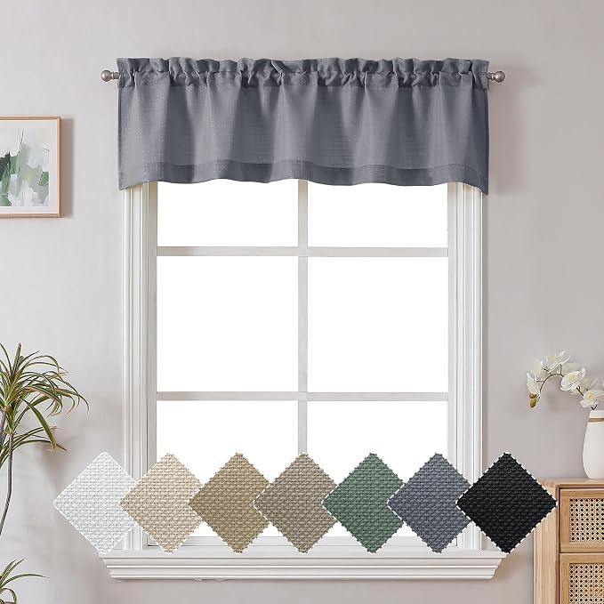 Chyhomenyc Dark Grey Valance for Windows, Light Filtering Faux Linen Decorative by Chyhomenyc
