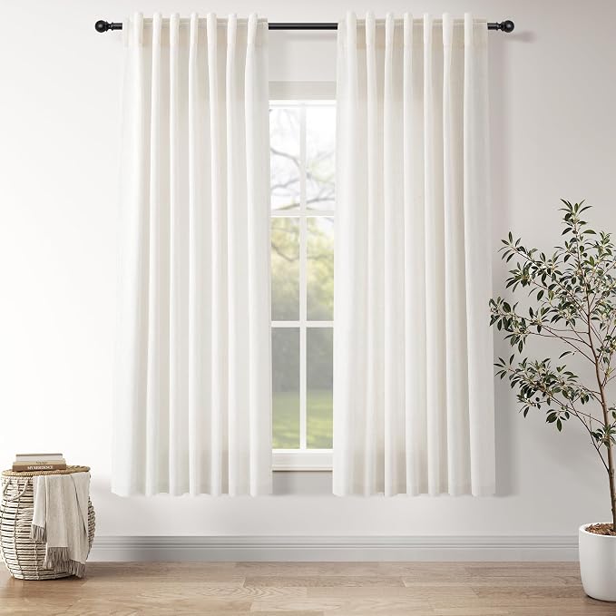Nanspring Ivory White Linen Curtains 63 Inches Long by Nanspring