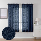 Lecloud Leia Living Room Navy Blue Sheer Curtains 63 Inch Length 2 Panels by Lecloud