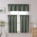 Chyhomenyc Olive Green Valance for Windows, Light Filtering Faux Linen Solid - Image 2
