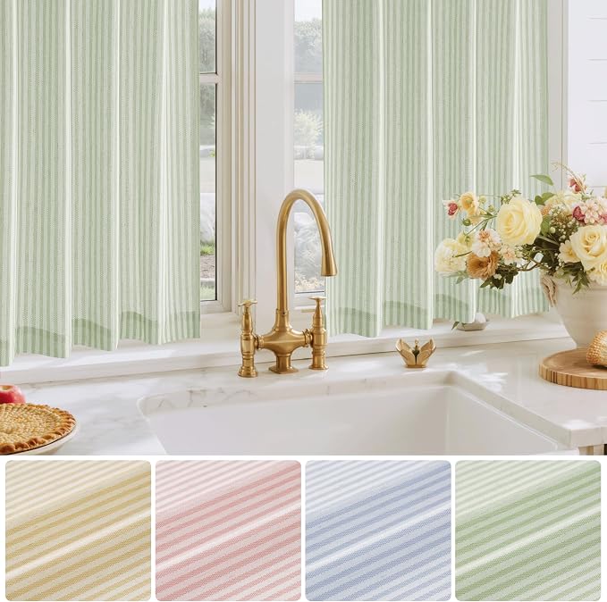 RYB HOME Sage Green Linen Kitchen Cafe Curtains 24 inch Length, Farmhouse - Image 6