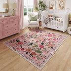 Rugcomf Bedroom Rug 3x5 Rug Washable Area Rug Non Slip Low Pile Boho Floral by Rugcomf