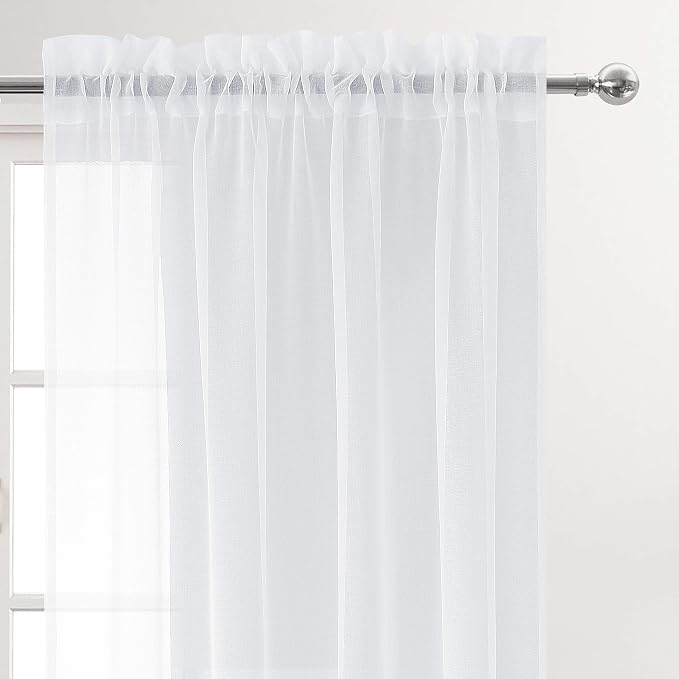 DWCN Sheer White Curtains 90 inches Long, Elegant Transparent Voile Sheer - Image 2