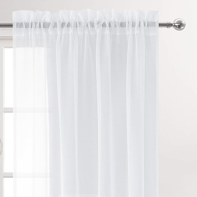 DWCN Living Room Sheer Curtains 95 inch Length 2 Panels Set, Casual Voile Sheer - Image 2