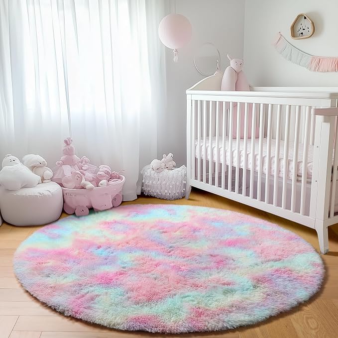 ONASAR Rainbow Round Area Rugs 5ft, Soft Bedroom Circle Rug Mats - Image 8