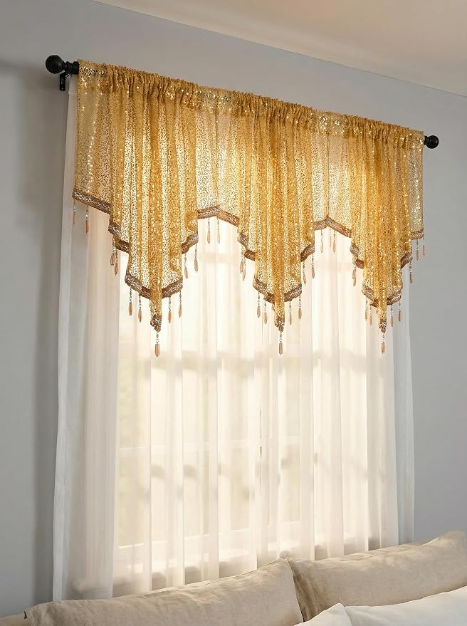 Molaxhome Swag Curtain 51 inch Length Rod Pocket Scalloped Curtain Valance - Image 6