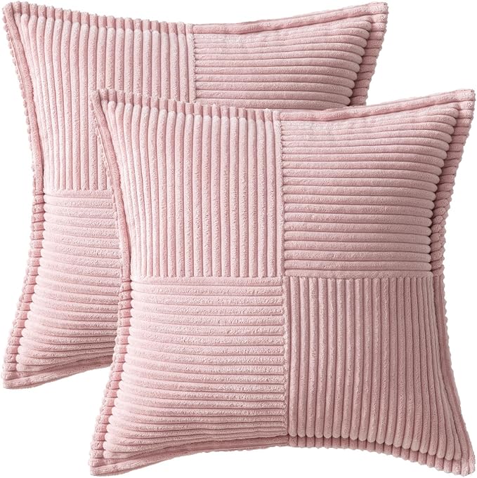 MIULEE Pink Corduroy Decorative Euro Sham Pillow Covers 24x24 Inch - Image 6
