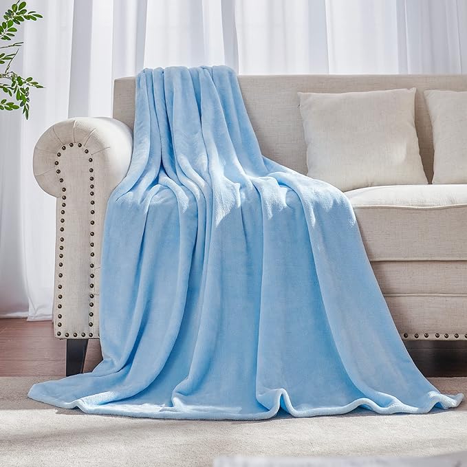 JIAHANNHA Flannel Fleece Blanket Twin Size, Light Blue Throw Blanket by JIAHANNHA
