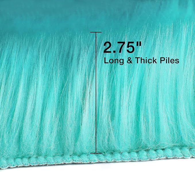 duduta Turquoise Blue Faux Sheepskin Fur Rug 3x5 ft, Fluffy Shag Bedroom Dorm - Image 2