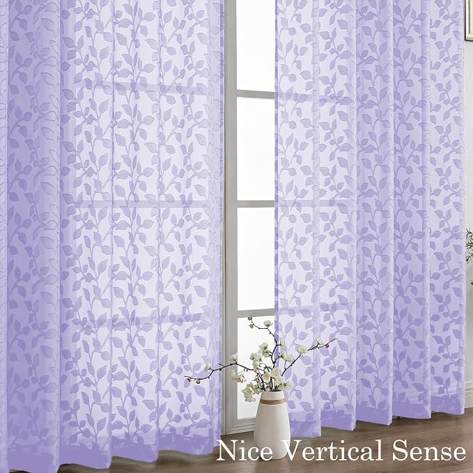 Chyhomenyc Extra Long Light Purple Sheer Curtains 120 Inch Length 2 Panels Set - Image 9