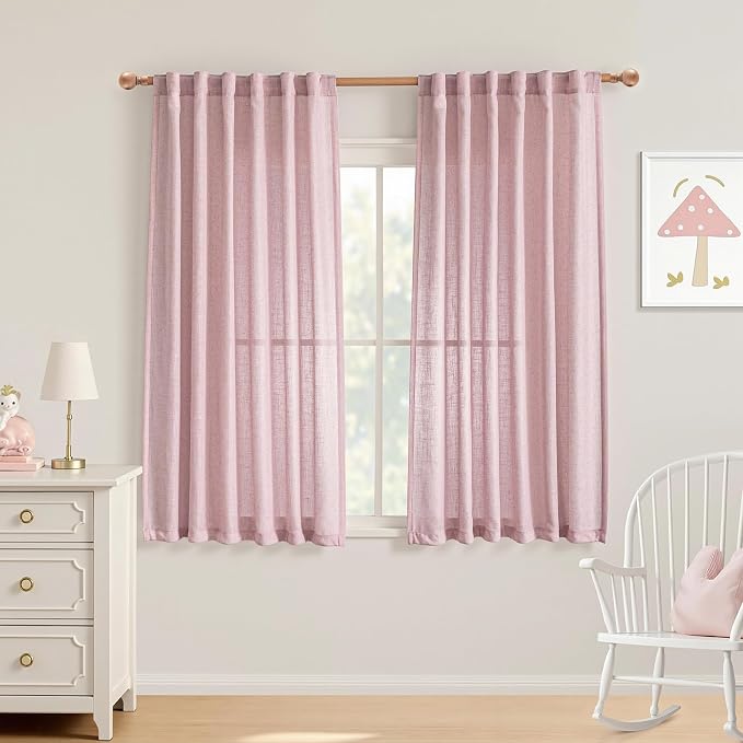 MYSKY HOME Pink Curtains for Girls Bedroom, Semi Sheer Nursery Curtains 63 Inch by MYSKYHOME