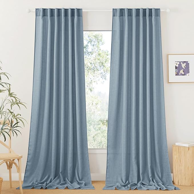 RYB HOME Linen Curtains 120 inches Long, Extra Long Floor Sweeping Semi Sheer by RYBHOME