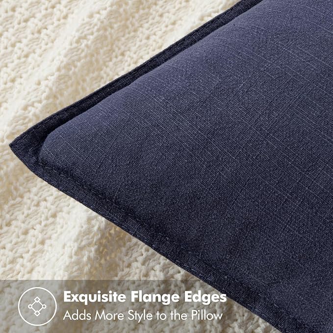 MIULEE Decorative Linen Euro Sham Pillow Covers 24x24 Navy ​Boho Farmhouse​ - Image 2