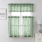 Lecloud Leia Sheer Sage Green Kitchen Curtains 36 Inch Length 2 Pcs, Jacquard - Image 8