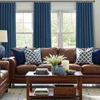 Navy Blue Black Out Curtains 96 Inches Long 2 Panels Linen Textured Blackout - Image 2