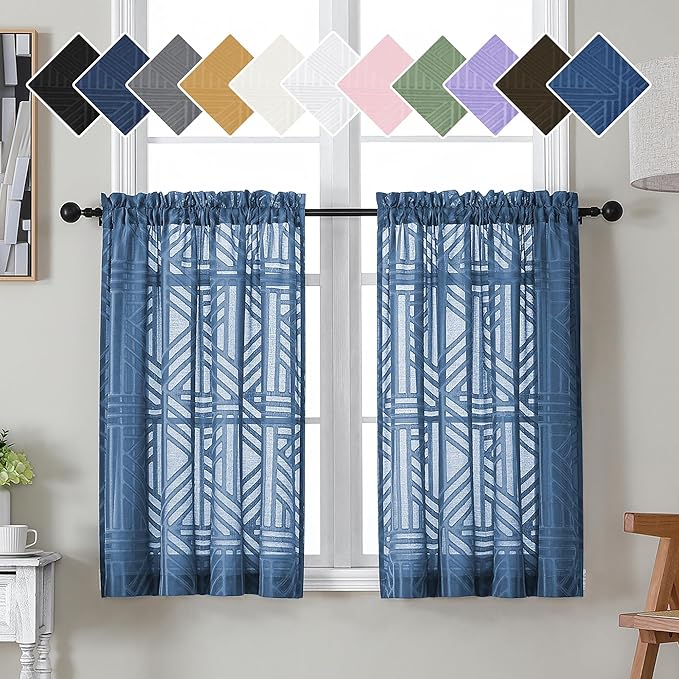 Simplebrand Dusty Blue Sheer Kitchen Curtains 36 Inch Length Tier Curtains 2 by Simplebrand