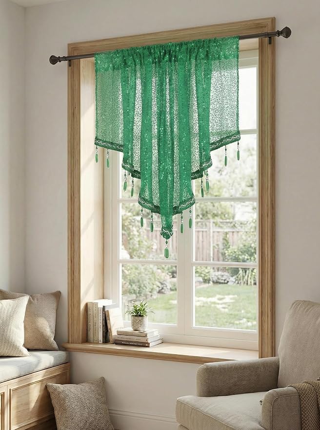 Molaxhome Swag Curtain 51 inch Length Rod Pocket Scalloped Curtain Valance - Image 9