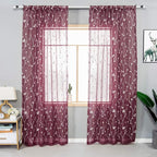 AmHoo 2 Panels Embroidered Leaf Pattern Semi Sheer Curtains Foliage Floral - Image 2