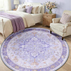 Area Rugs 6ft Washable Non-Slip, Floral Vintage Distress Print Pattern - Image 3