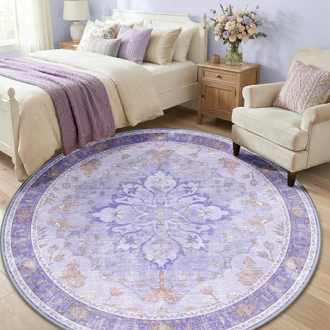 Area Rugs 6ft Washable Non-Slip, Floral Vintage Distress Print Pattern - Image 3