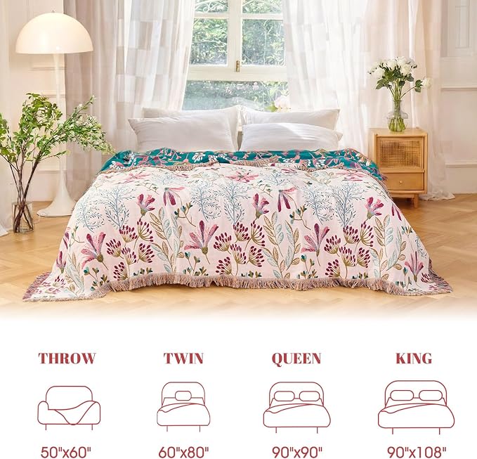 MSGKV Boho Throw Blanket for Couch 50"x60" Floral 100% Cotton Blanket Spring - Image 5