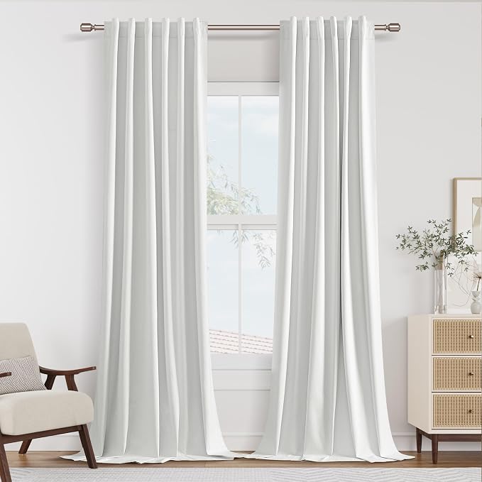 Guken White 100% Blackout Linen Curtains 42 Inch Wide by 102 Inch 2 Panels Set by Guken