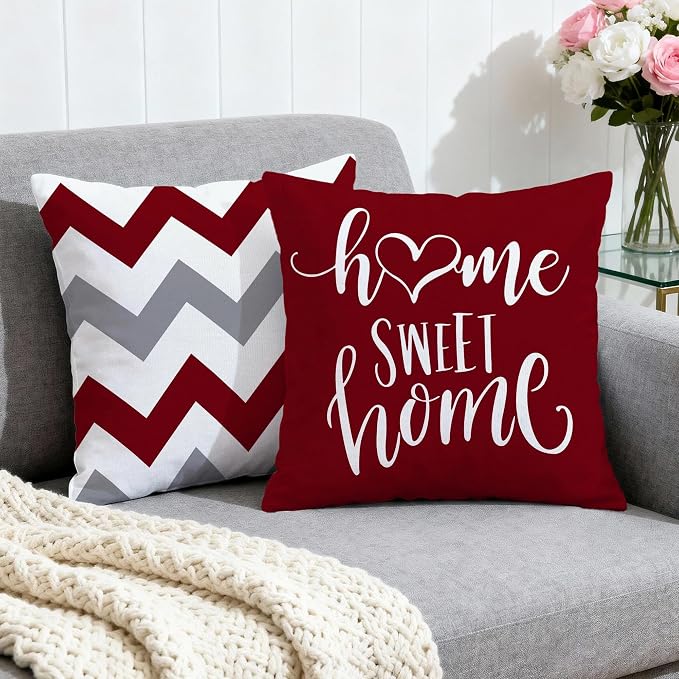 Hexagram Geometric Burgundy Pillow Covers 20x20 Set of 4, Decorative Outdoor - Image 2