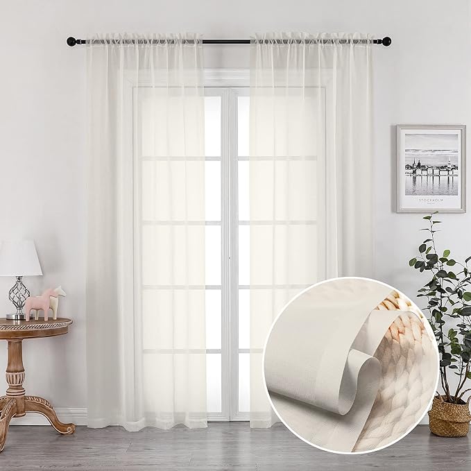 OVZME 2 Panels Ivory Sheer Curtains 72 Inches Length Window Treatment by OVZME