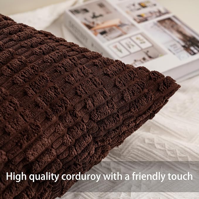 Pack of 2 Corduroy Decorative Throw Pillow Covers 22x22 Inch Soft Striped - Image 2