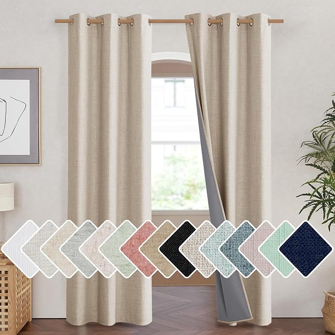 NICETOWN Cream 100% Blackout Linen Curtains 90 inch Long Burg by NICETOWN