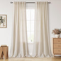 Cream Beige Linen 112 Inch Curtains by Nanspring