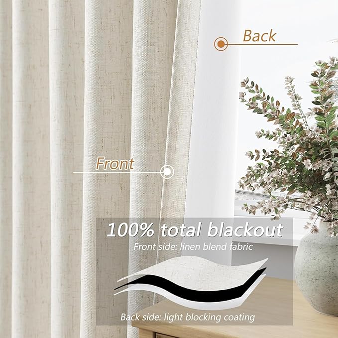 Guken Cream 100% Blackout Linen Curtains 100 Inch Wide by 84 Inch - Image 4