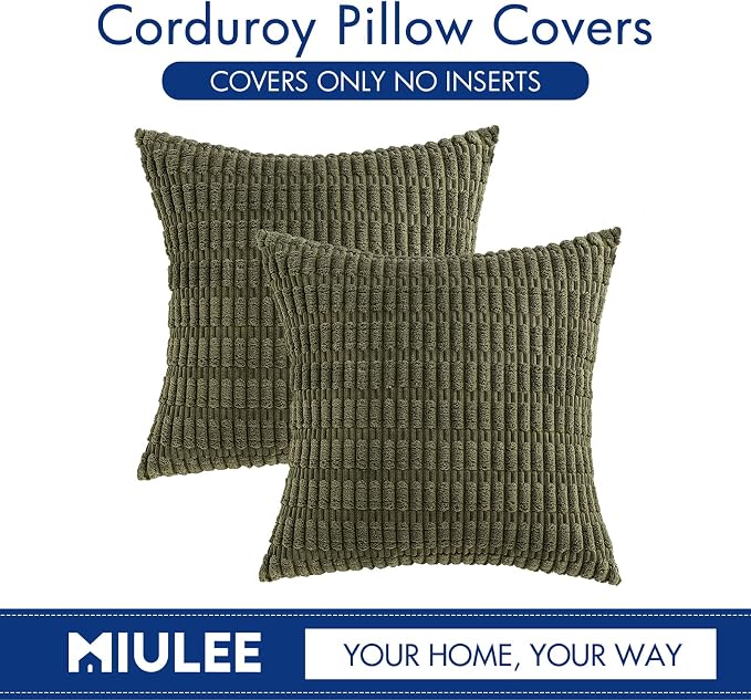 MIULEE Pack of 2 Spring Corduroy Decorative Euro Sham Throw Pillow Covers 24x24 - Image 9