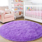 3'x3' Purple Round Rug for Bedroom, Ultra Soft Fluffy Circle Rug for Kids Girls - Image 8