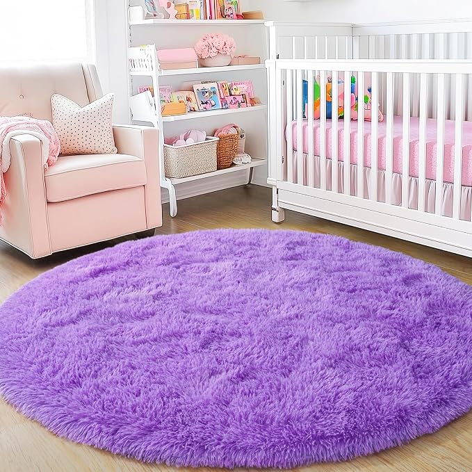 3'x3' Purple Round Rug for Bedroom, Ultra Soft Fluffy Circle Rug for Kids Girls - Image 8