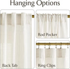 NICETOWN Linen Curtains 92 inches Long, Rod Pocket & Back Tab Semi Sheer Flax - Image 3