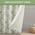Floral Blackout Sage Green Curtains 90 Inch Length 2 Panels Set, Linen Texture - Image 3
