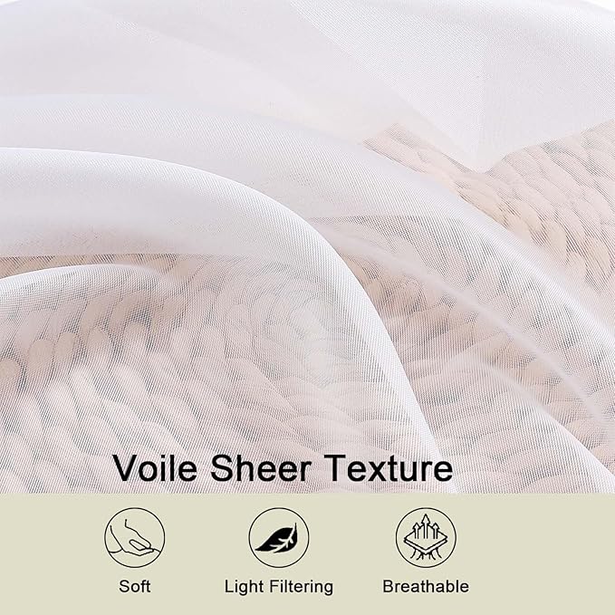 Sheer White Curtains for Bedroom Living Room 90 Inches Long 2 Panels Set - Image 4