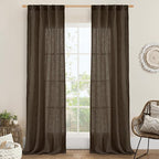 LAMIT Dark Brown Linen Boho Curtains 84 inch Length 2 Panels, Light Filtering by LAMIT