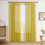 Nanspring Celery Yellow Linen Curtains 84 Inch Length 2 Panels Set by Nanspring