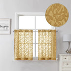 Lecloud Leia Dark Gold Sheer Kitchen Curtains 24 Inch Length 2 Pcs, Jacquard by Lecloud