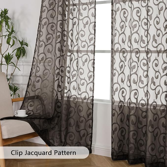 OWENIE Furman Chocolate Sheer Curtains 63 inch Length - Image 4