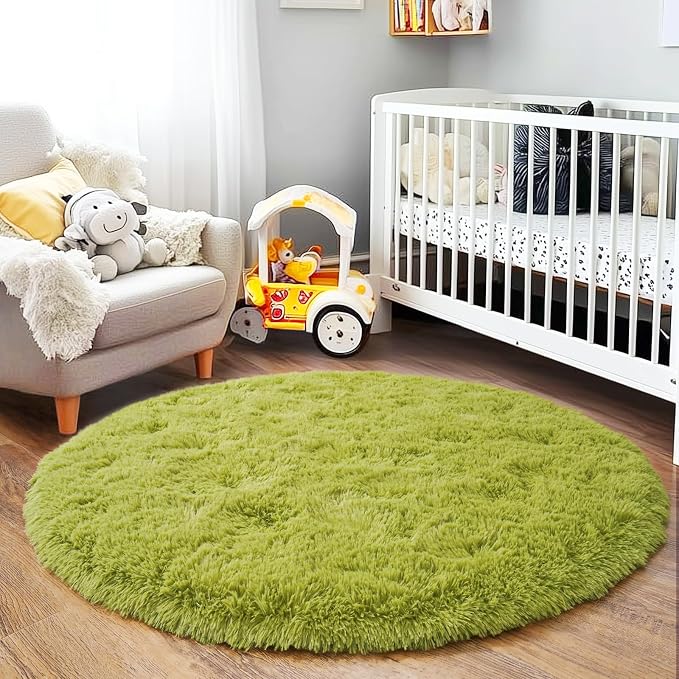 5'x5' Grass Green Round Rug for Bedroom, Ultra Soft Fluffy Circle Rug for Kids - Image 8