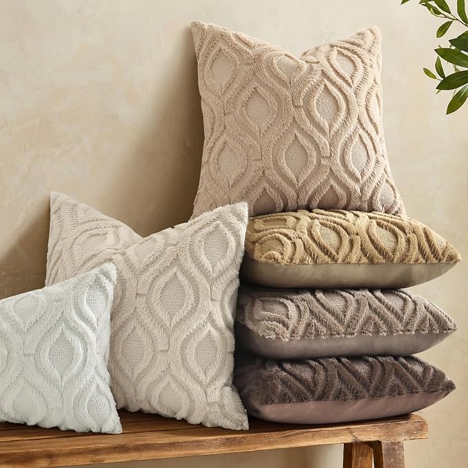 decorUhome Throw Pillow Covers 20x20 Inch Set of 2, Soft Plush Faux Wool Light - Image 2