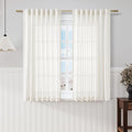 Beige White Kitchen Cafe Sheer Curtains 54 Inch Long 2 Panel Back Tab Linen by Nanspring