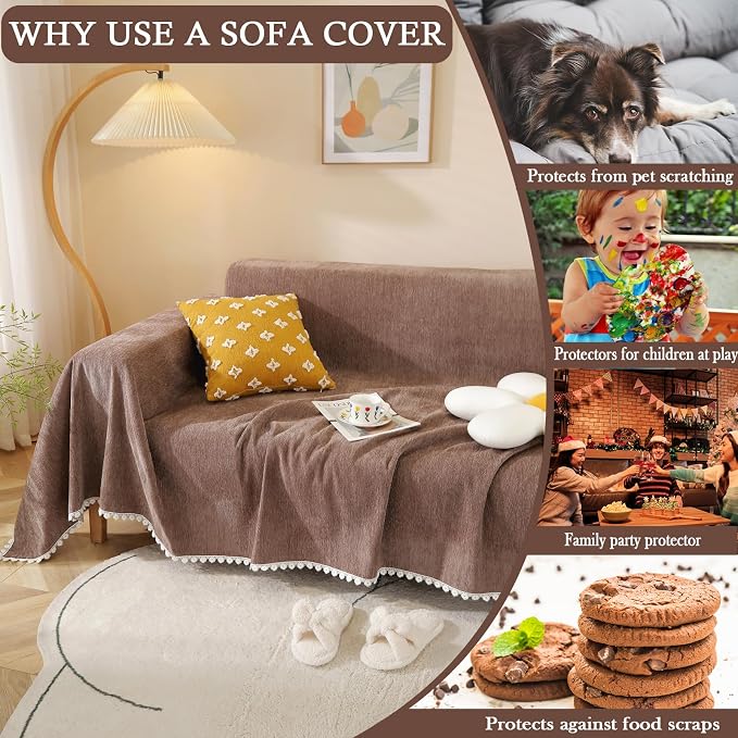HANDONTIME Brown Sofa Covers Slipcover Simple Couch Cover - Image 3